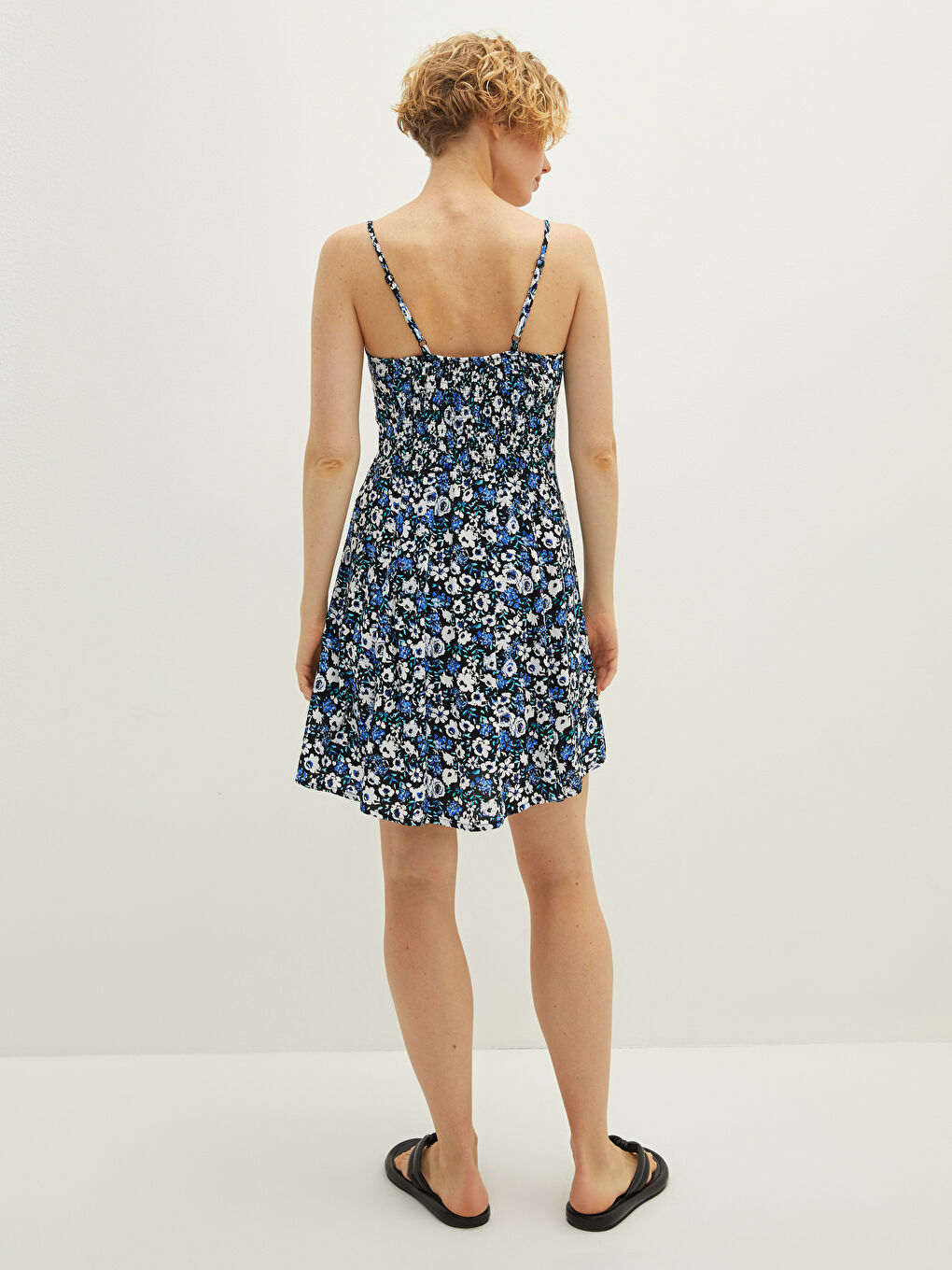 Рокля за жени с квадратно деколте, презрамки, цветен принт, вискоза-4