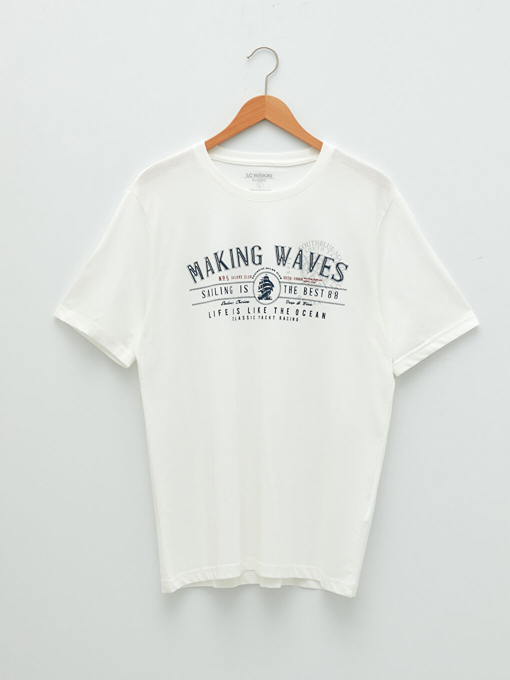 Ekru Bisiklet Yaka Kısa Kollu Baskılı Penye Erkek Tişört-5