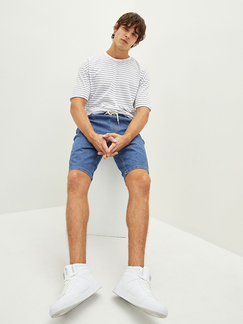 İndigo Standart Kalıp Erkek Jean Şort-2