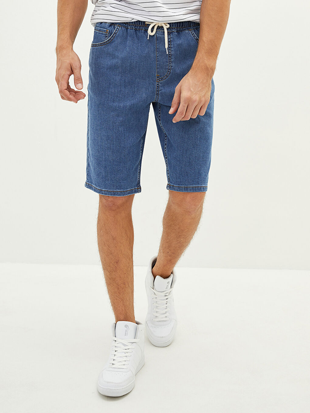 İndigo Standart Kalıp Erkek Jean Şort-4