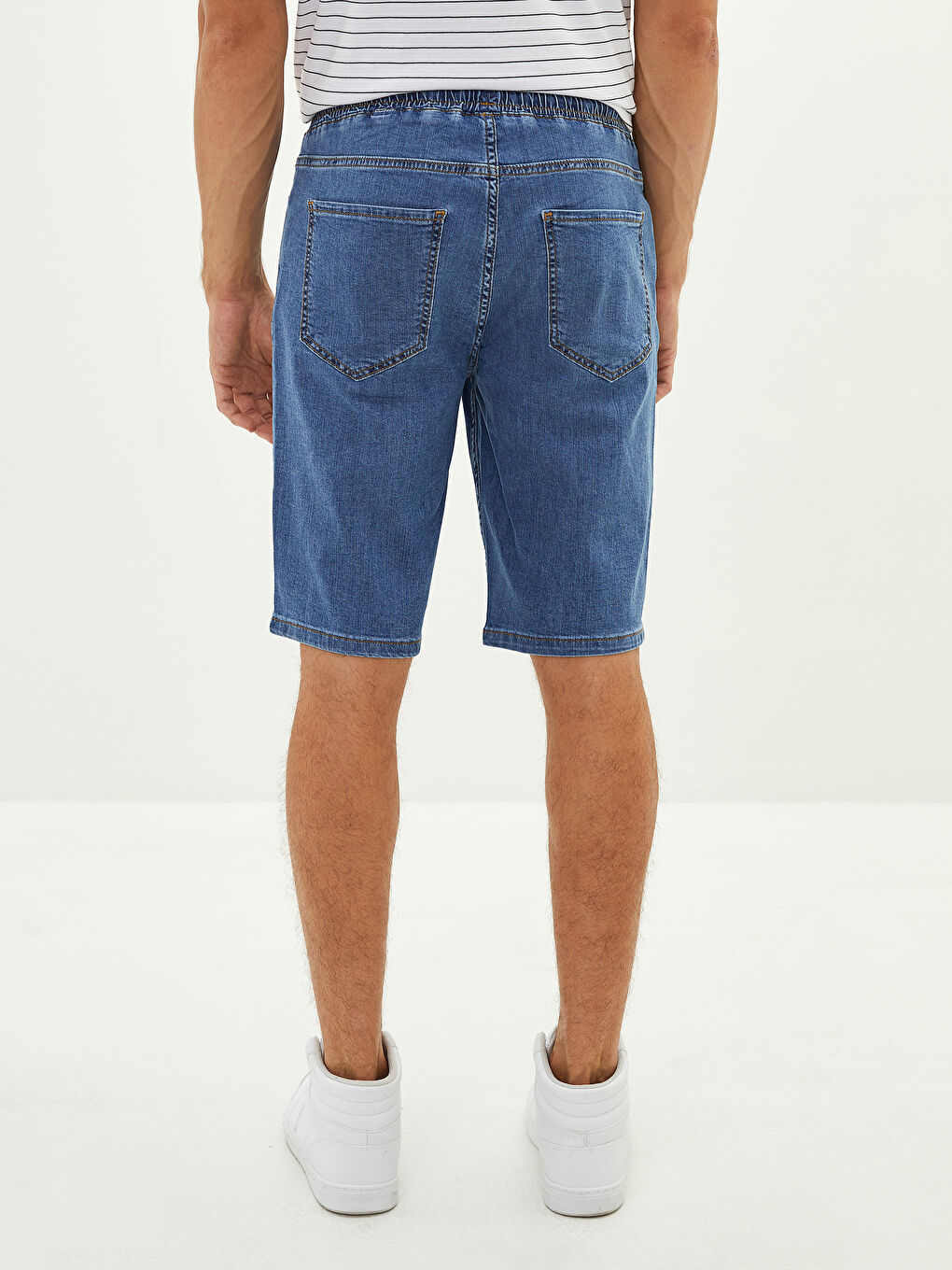 İndigo Standart Kalıp Erkek Jean Şort-5