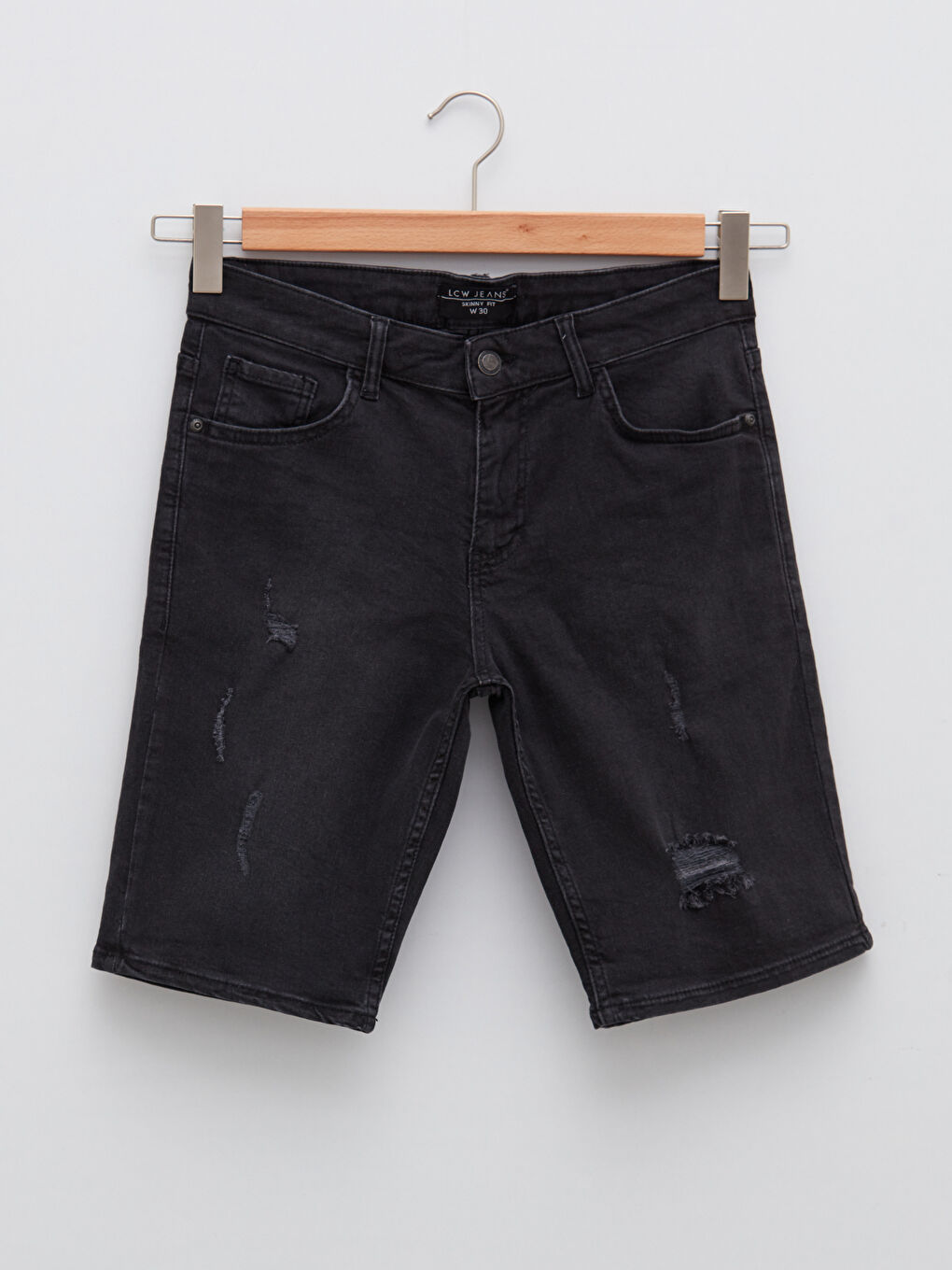 Siyah Dar Kalıp Erkek Jean Şort-5