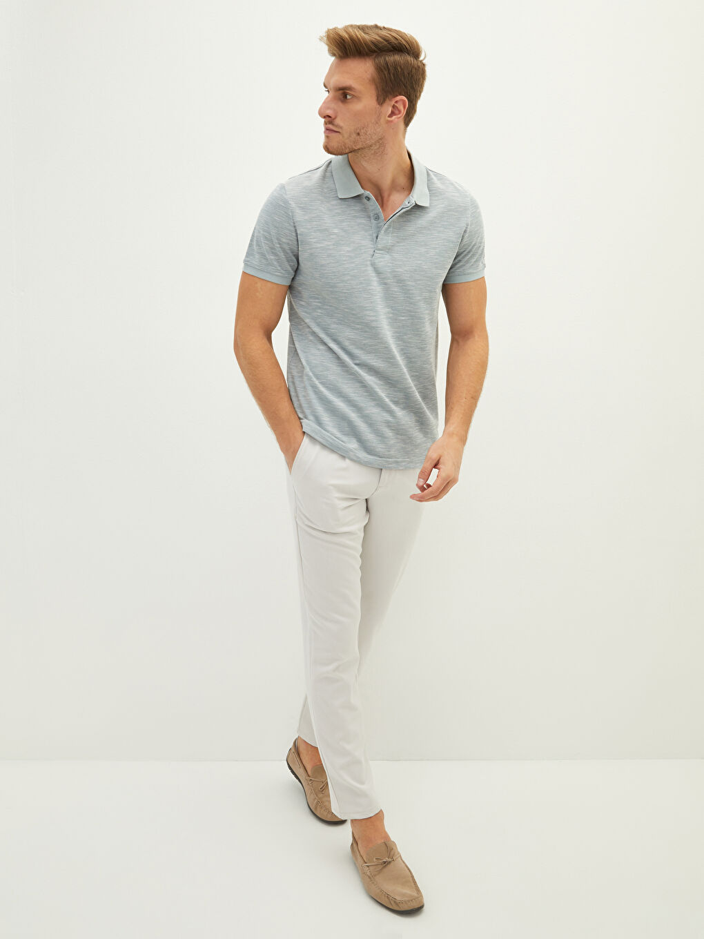 Ерлерге арналған поло жағалы қысқа жең футболка-2