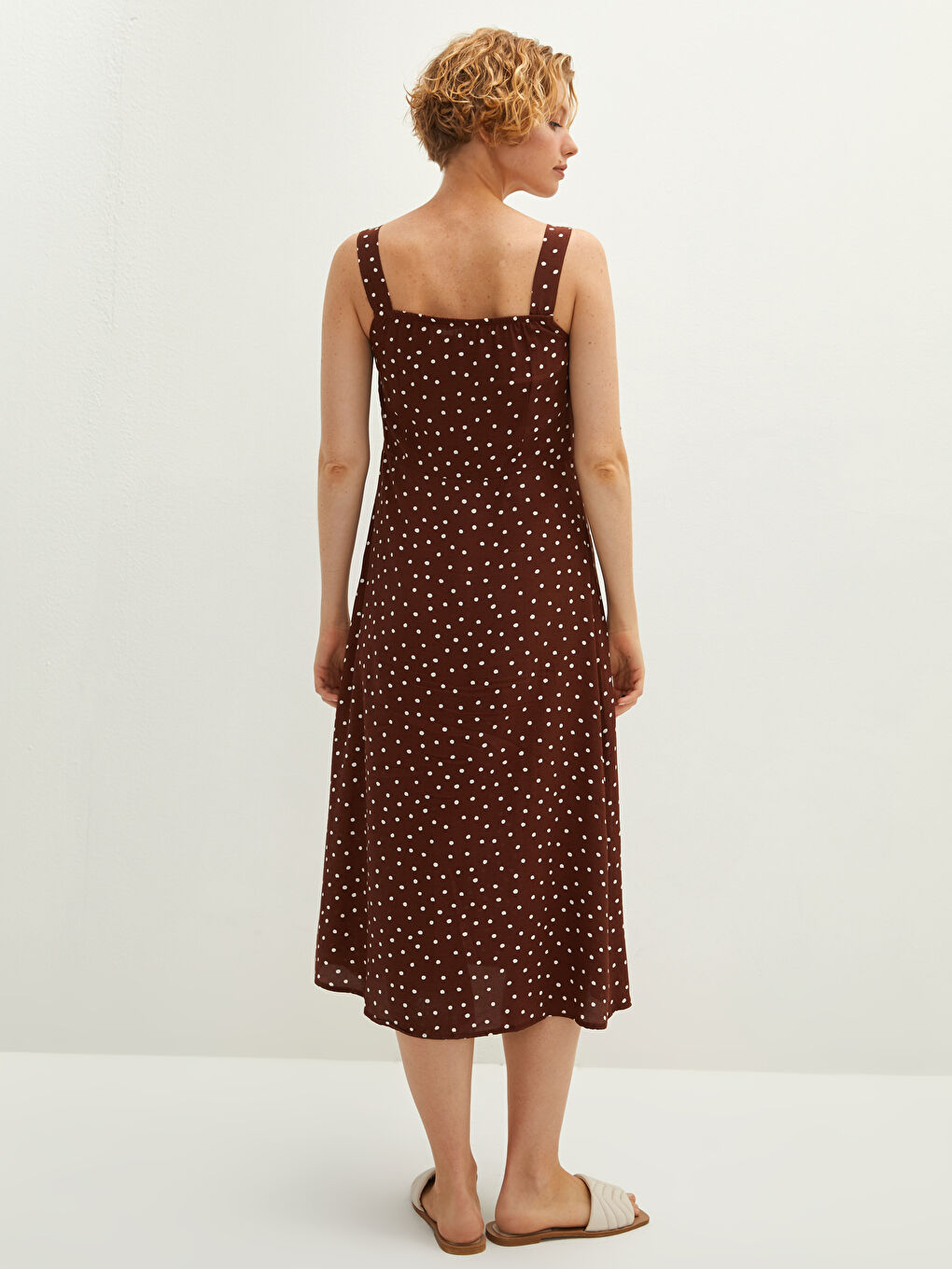 Rochie din Vâscoză cu Guler Pătrat, Buline și Bretele pentru Femei-4