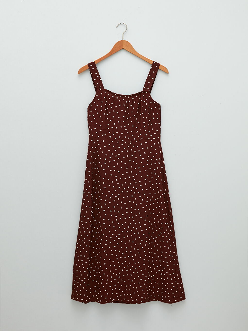 Rochie din Vâscoză cu Guler Pătrat, Buline și Bretele pentru Femei-6