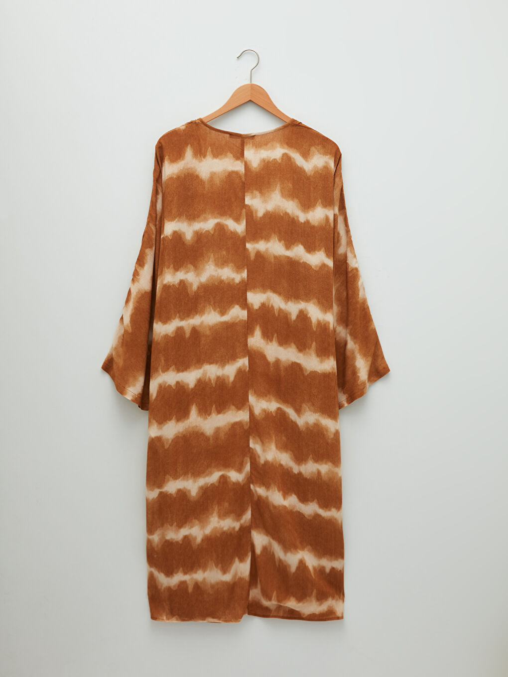 Kahverengi Şal Yaka Desenli Uzun Kollu Viskon Kadın Kimono-6