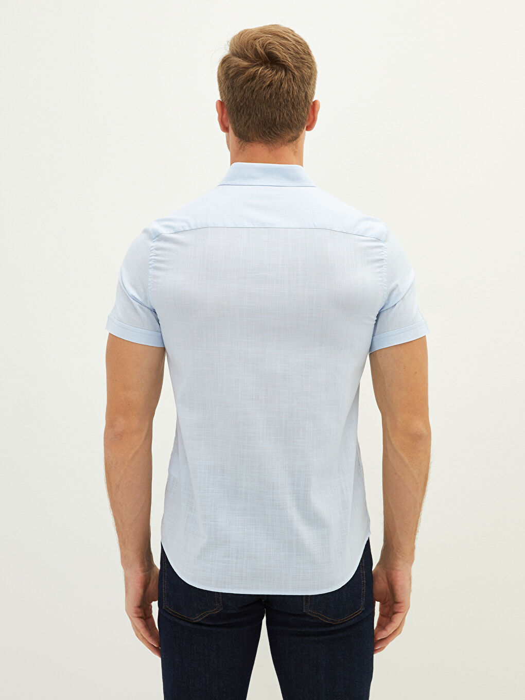 قميص رجالي كم قصير قطن بقصة رفيعة-4