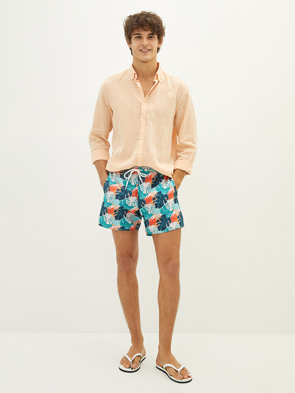 Yeşil Kısa Boy Desenli Erkek Deniz Şortu