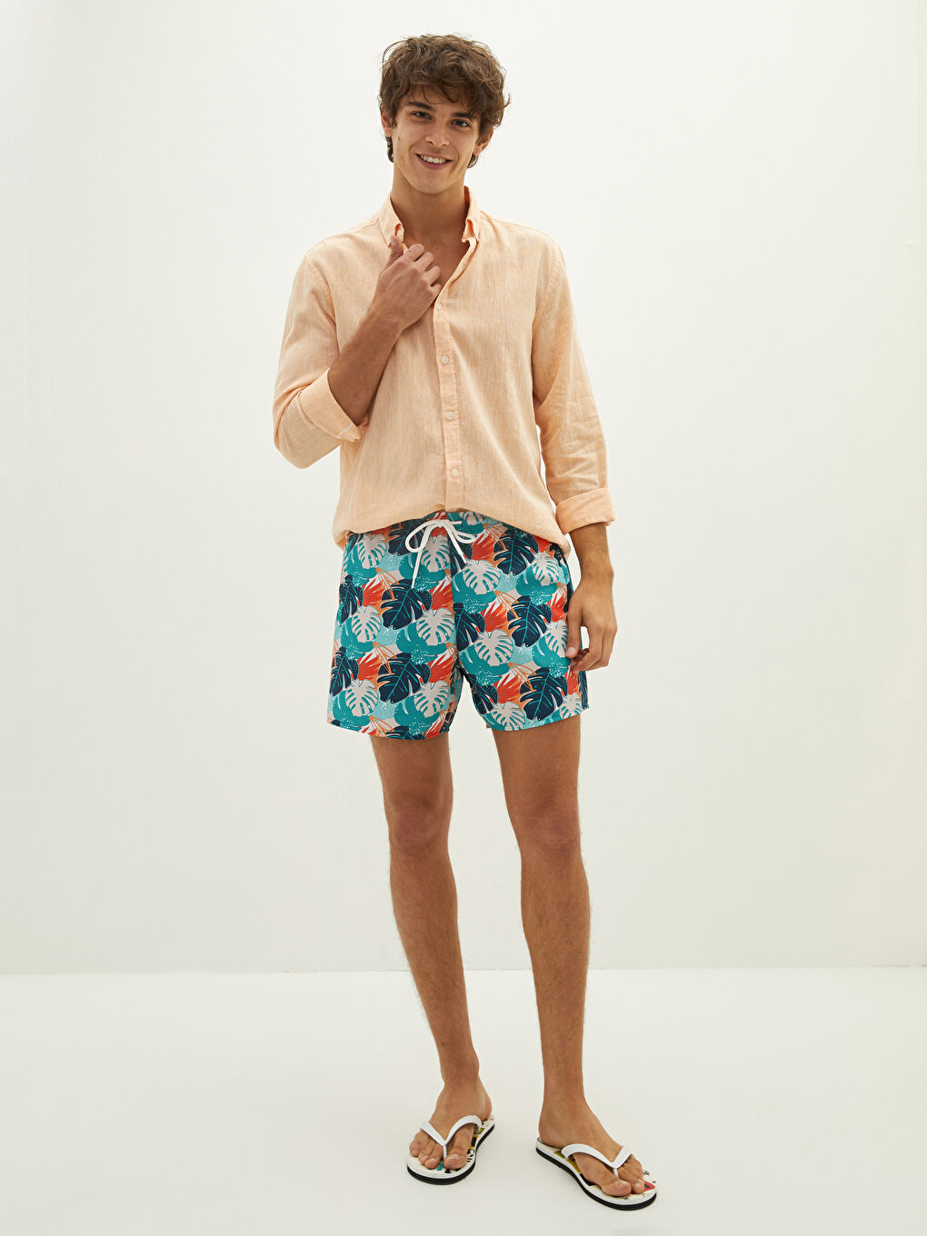 Yeşil Kısa Boy Desenli Erkek Deniz Şortu-1