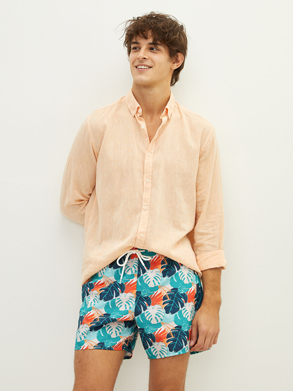 Yeşil Kısa Boy Desenli Erkek Deniz Şortu-2