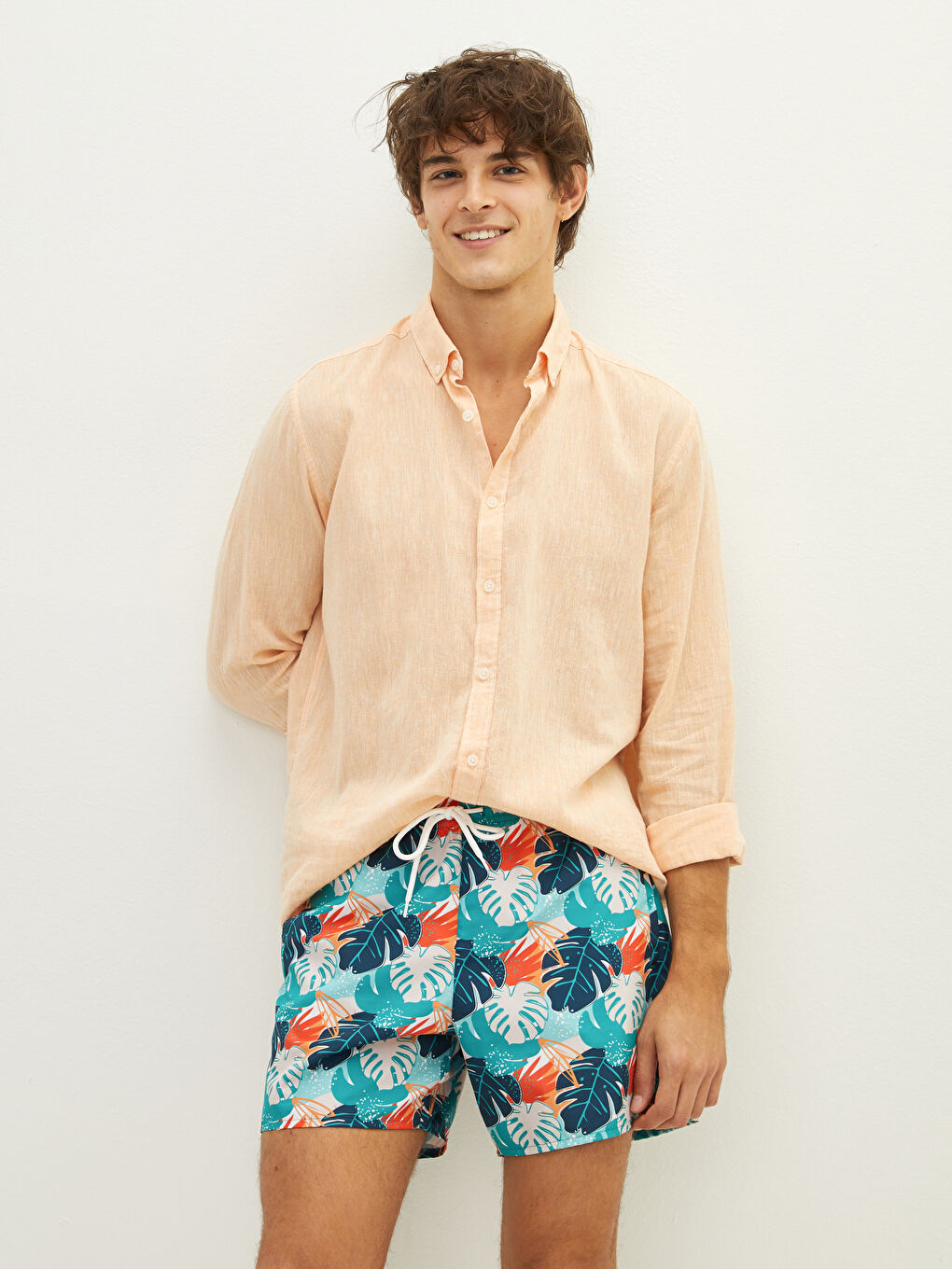 Yeşil Kısa Boy Desenli Erkek Deniz Şortu-3