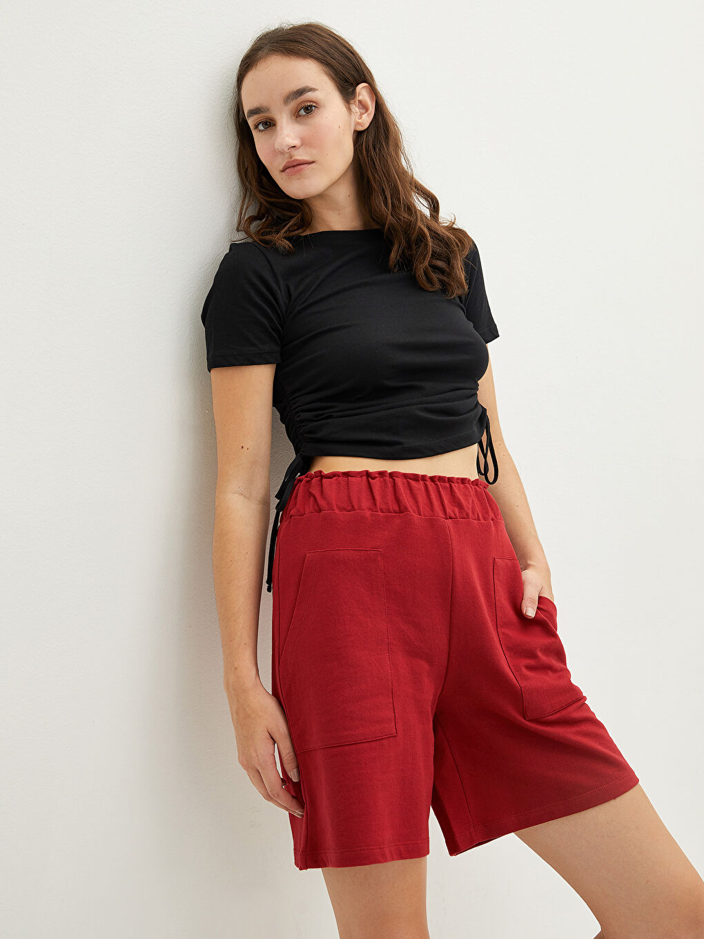 Women's Bermuda Shorts With Elastic Waist Pocket Detailed -S1MF00Z8-R3Q
