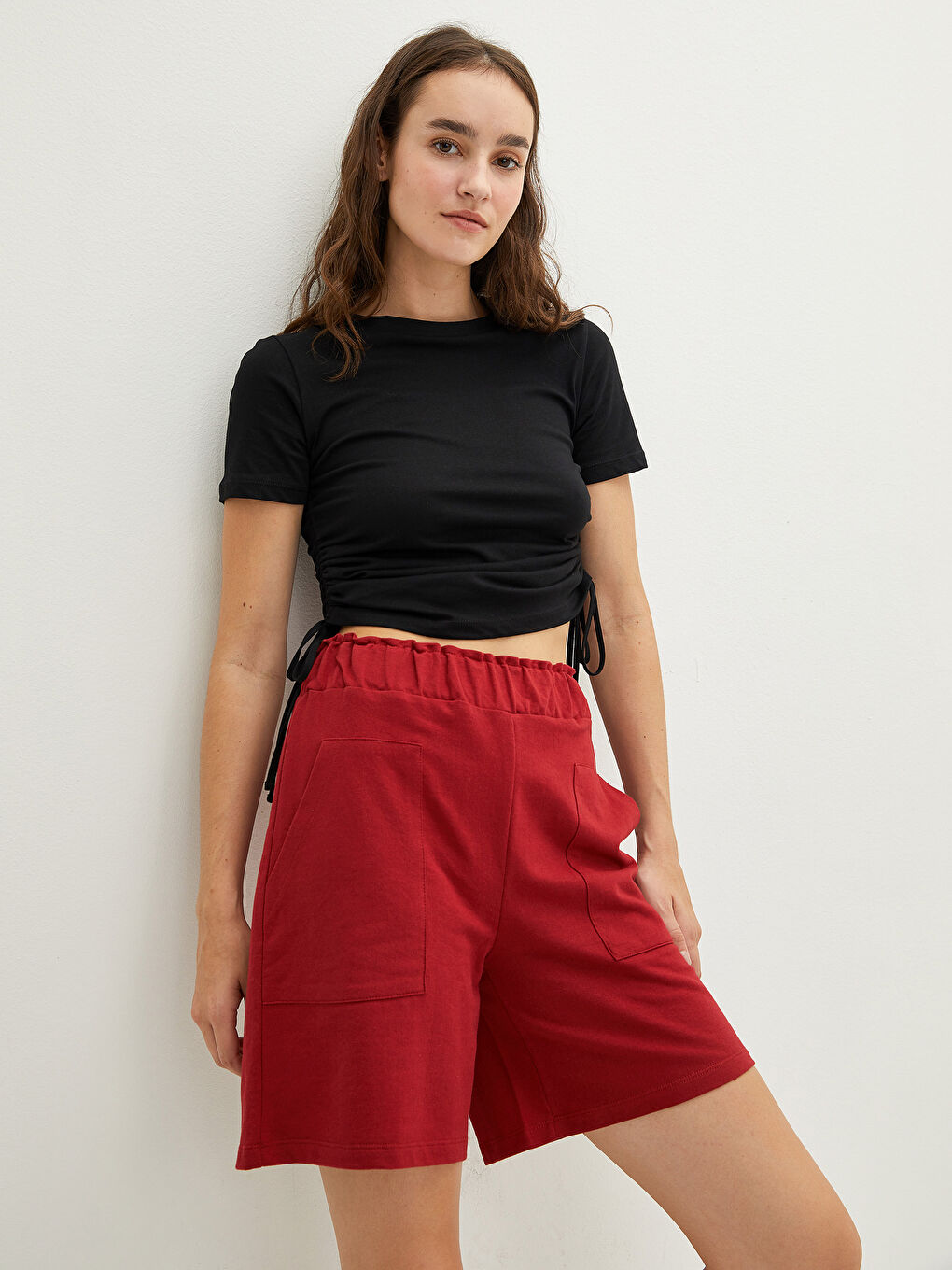 Women's Bermuda Shorts With Elastic Waist Pocket Detailed -S1MF00Z8-R3Q