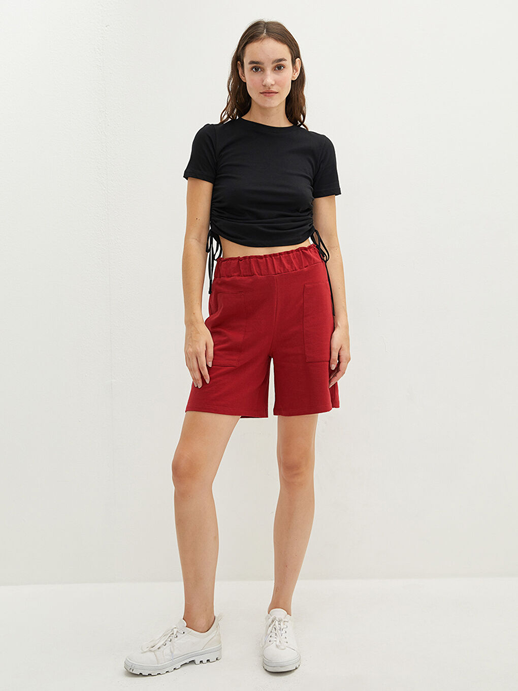 Women's Bermuda Shorts With Elastic Waist Pocket Detailed -S1MF00Z8-R3Q