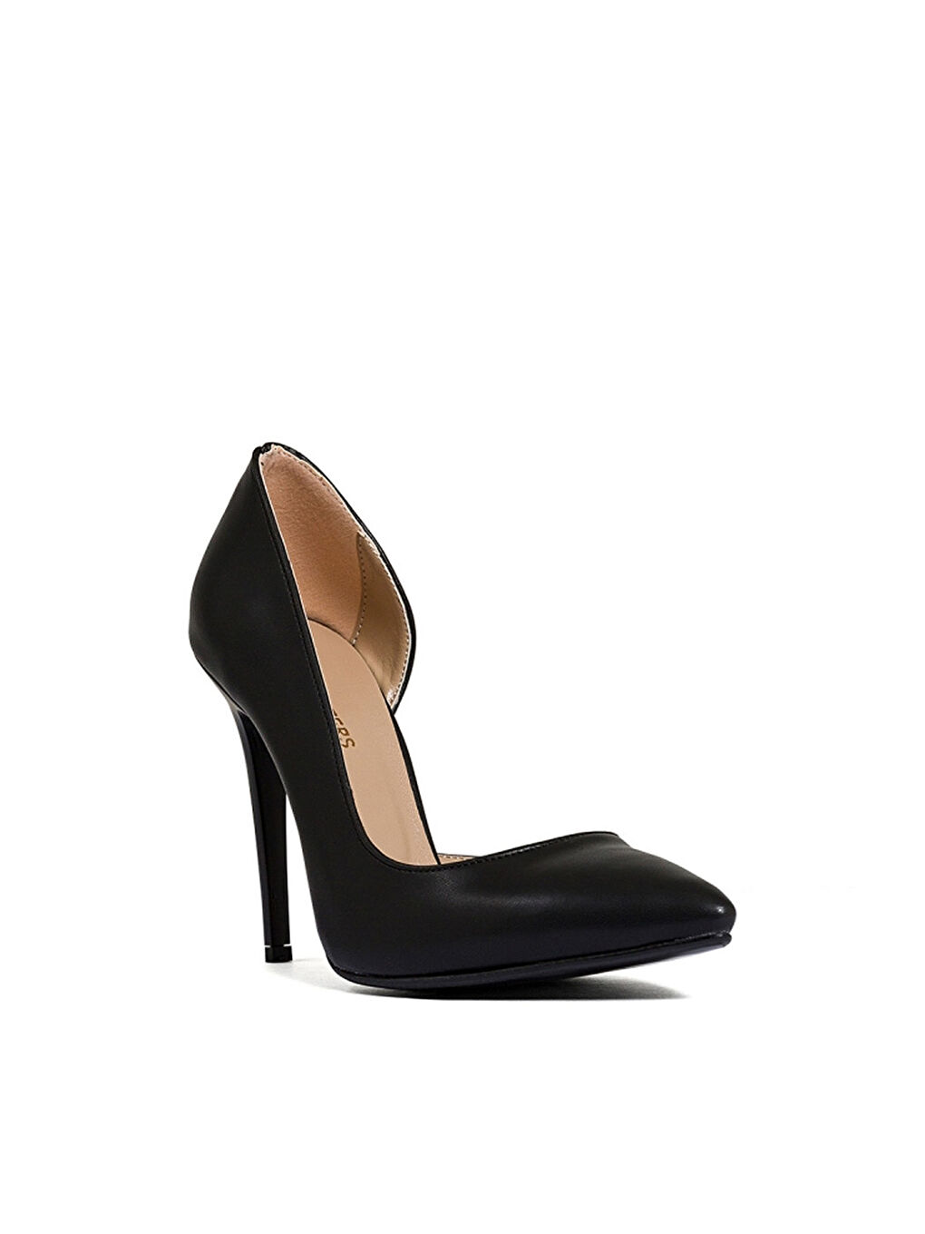 Siyah Deri Görünümlü Kadın Topuklu Ayakkabı-1