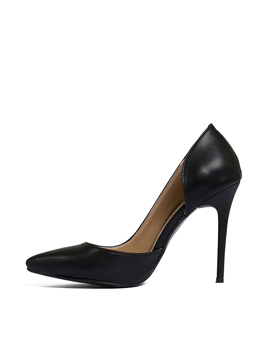 Siyah Deri Görünümlü Kadın Topuklu Ayakkabı-2