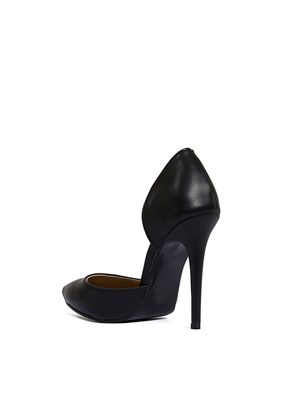 Siyah Deri Görünümlü Kadın Topuklu Ayakkabı-3