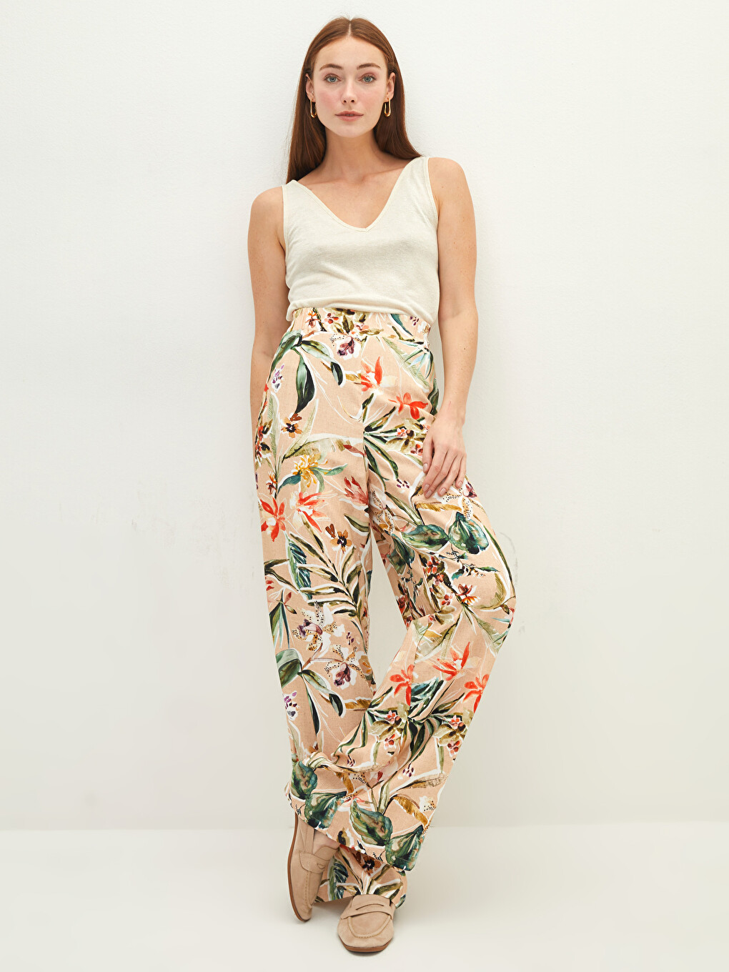 Elastic Waist Patterned Viscose Women Trousers