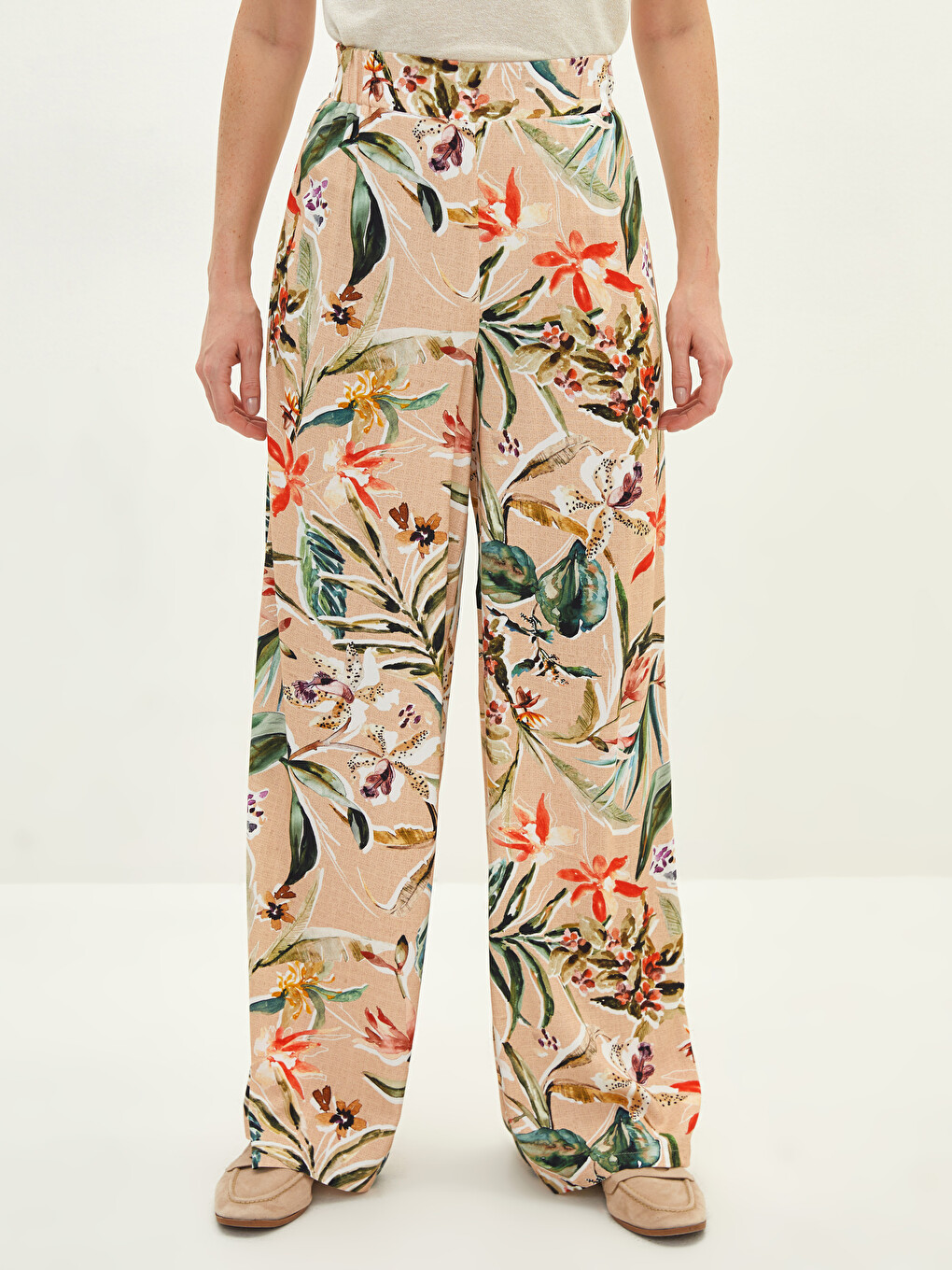 Elastic Waist Patterned Viscose Women Trousers-2