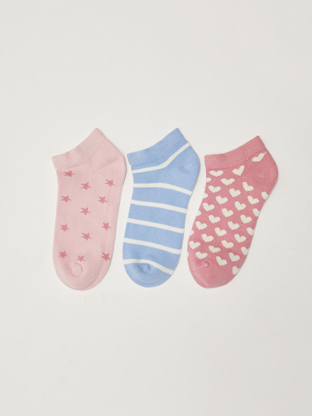 Pembe Desenli Kız Çocuk Patik Çorap 3'lü-1