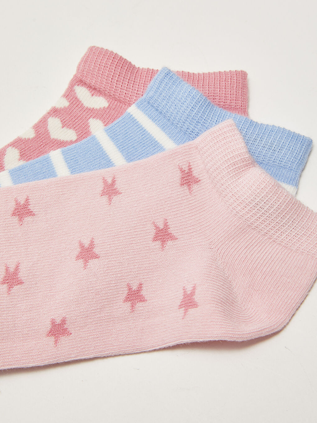 Pembe Desenli Kız Çocuk Patik Çorap 3'lü-2
