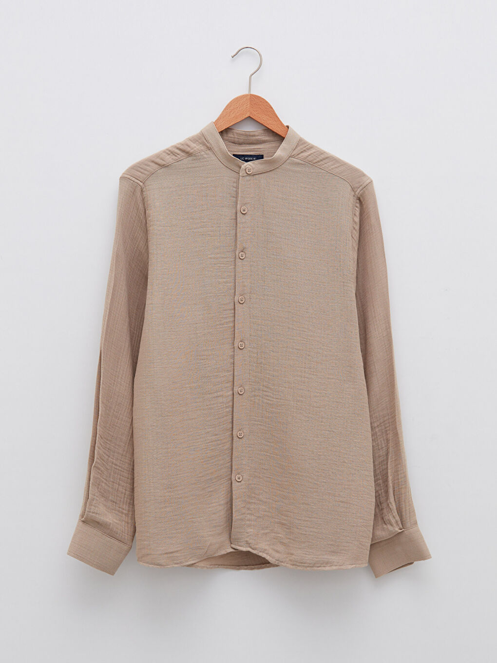 Bej Regular Fit Hakim Yaka Uzun Kollu Erkek Gömlek-5