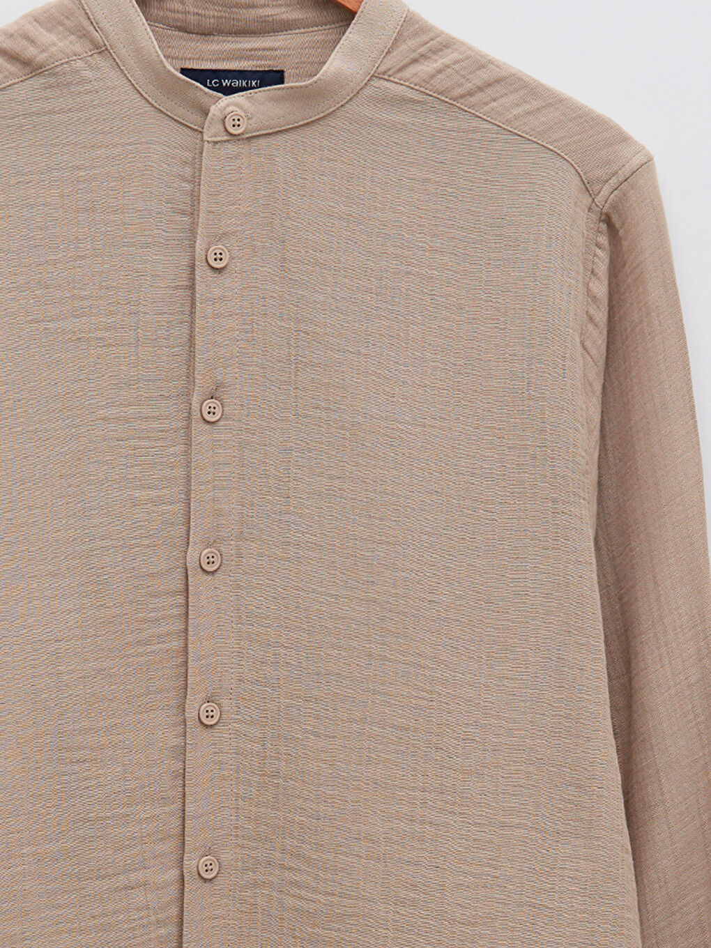 Bej Regular Fit Hakim Yaka Uzun Kollu Erkek Gömlek-7