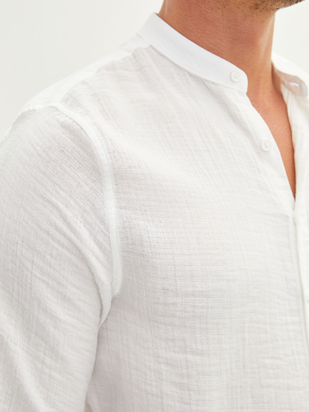 Regular Fit Grandad Collar Long Sleeve Men's Shirt-2