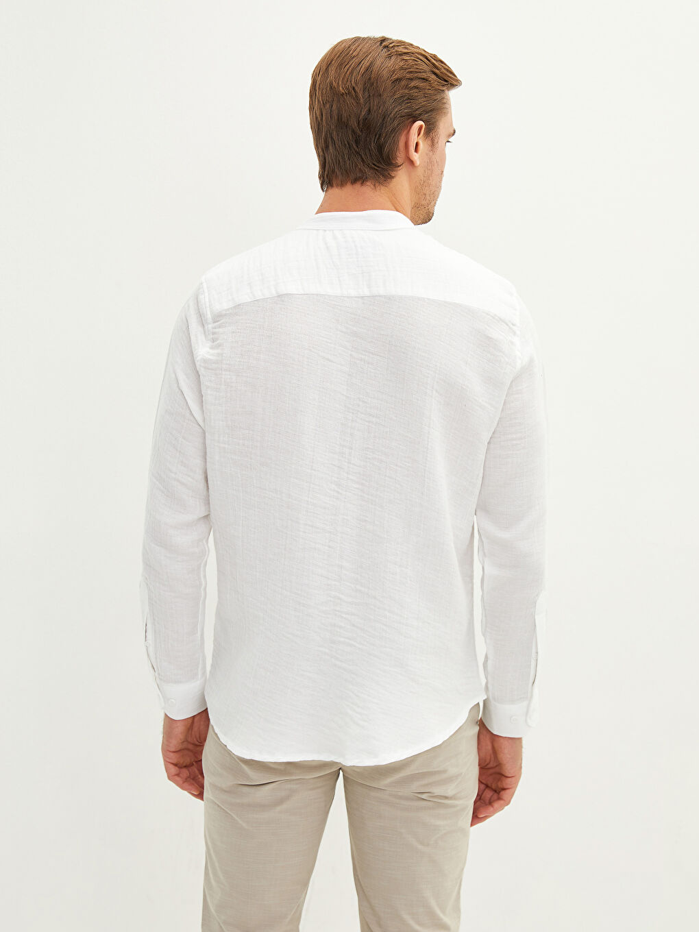 Regular Fit Grandad Collar Long Sleeve Men's Shirt-4