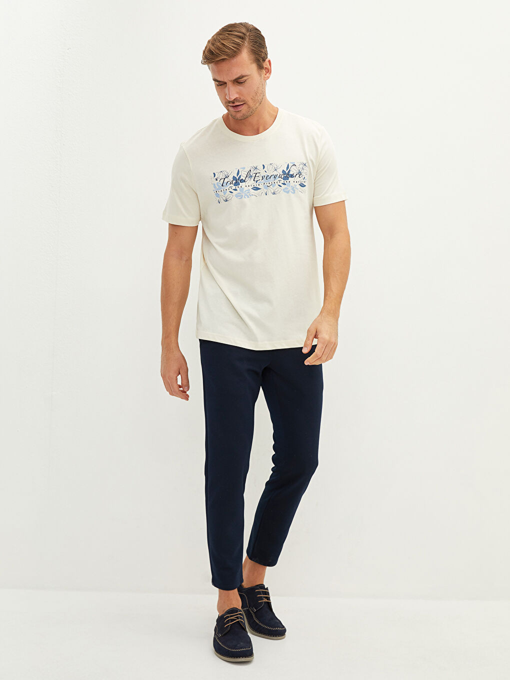LCWAIKIKI كلاسيك تیشێرتی پیاوان یەخە خڕ قۆڵ کورت چاپی کراو لە لۆکەی شانەکراو -S1MM44Z8-FEJ