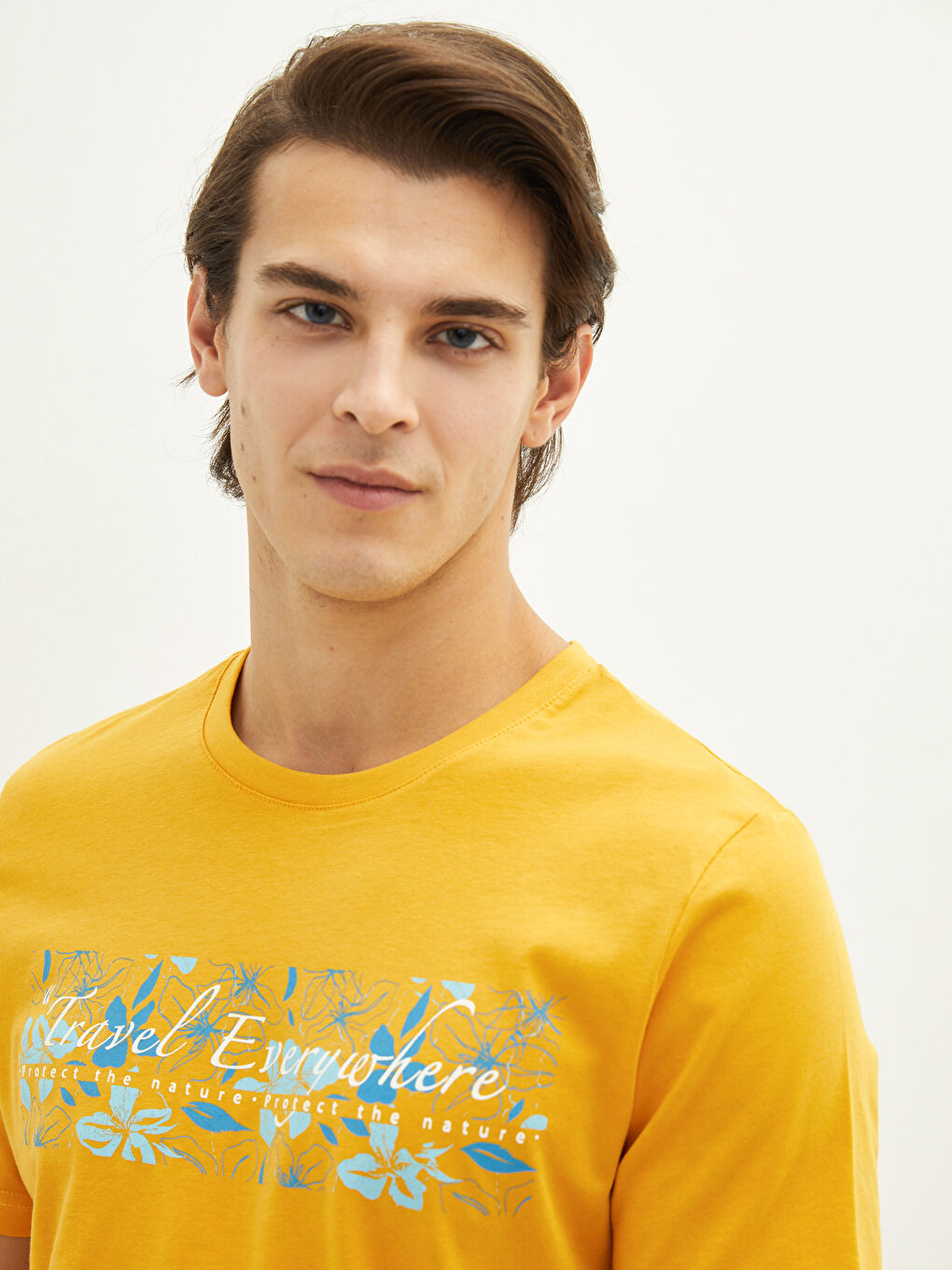 Sarı Bisiklet Yaka Kısa Kollu Baskılı Penye Erkek Tişört-3