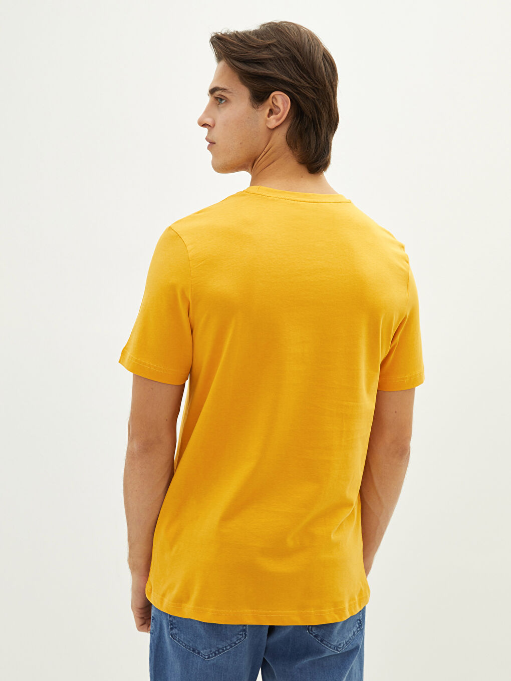 Sarı Bisiklet Yaka Kısa Kollu Baskılı Penye Erkek Tişört-4