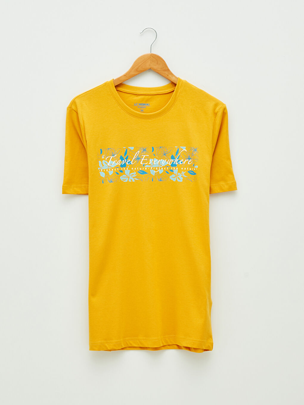 Sarı Bisiklet Yaka Kısa Kollu Baskılı Penye Erkek Tişört-5