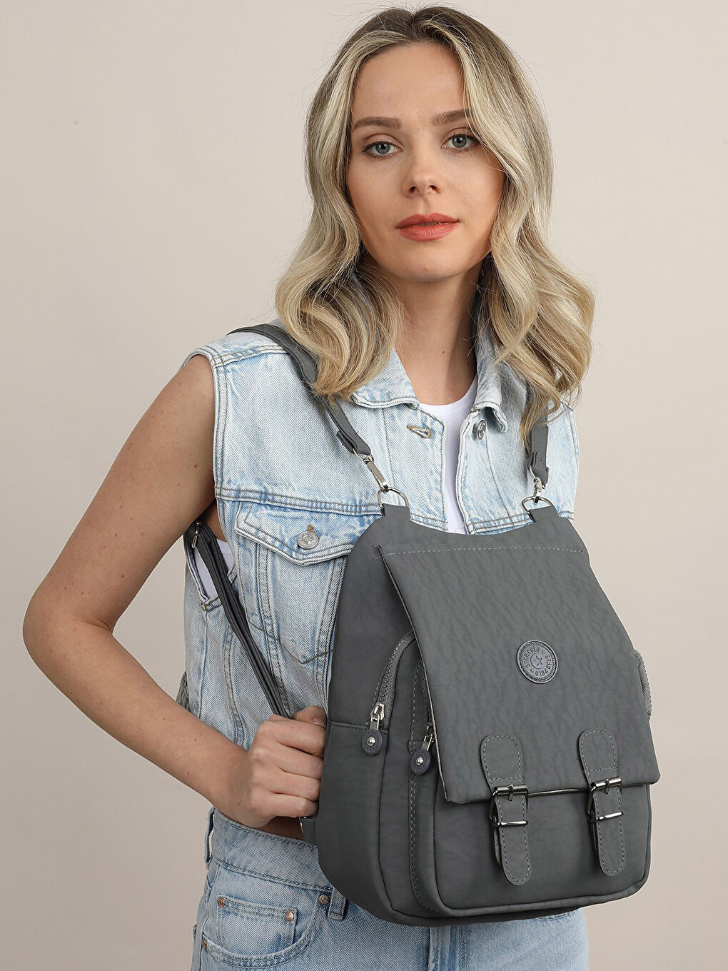 Yeşil Krinkıl Kumaş Sırt Çantası-1