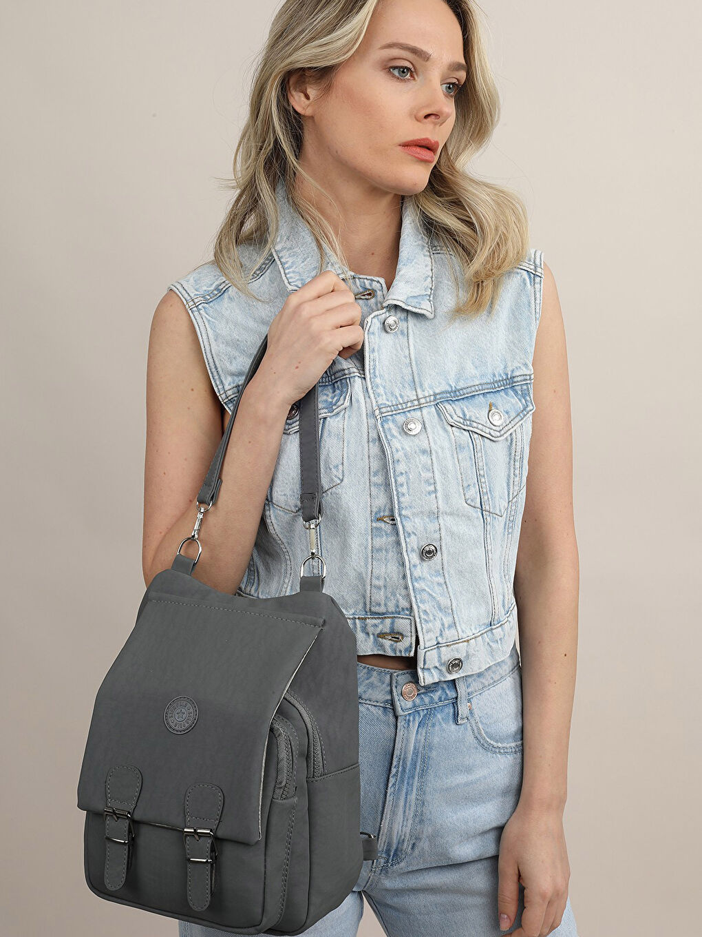 Yeşil Krinkıl Kumaş Sırt Çantası-2