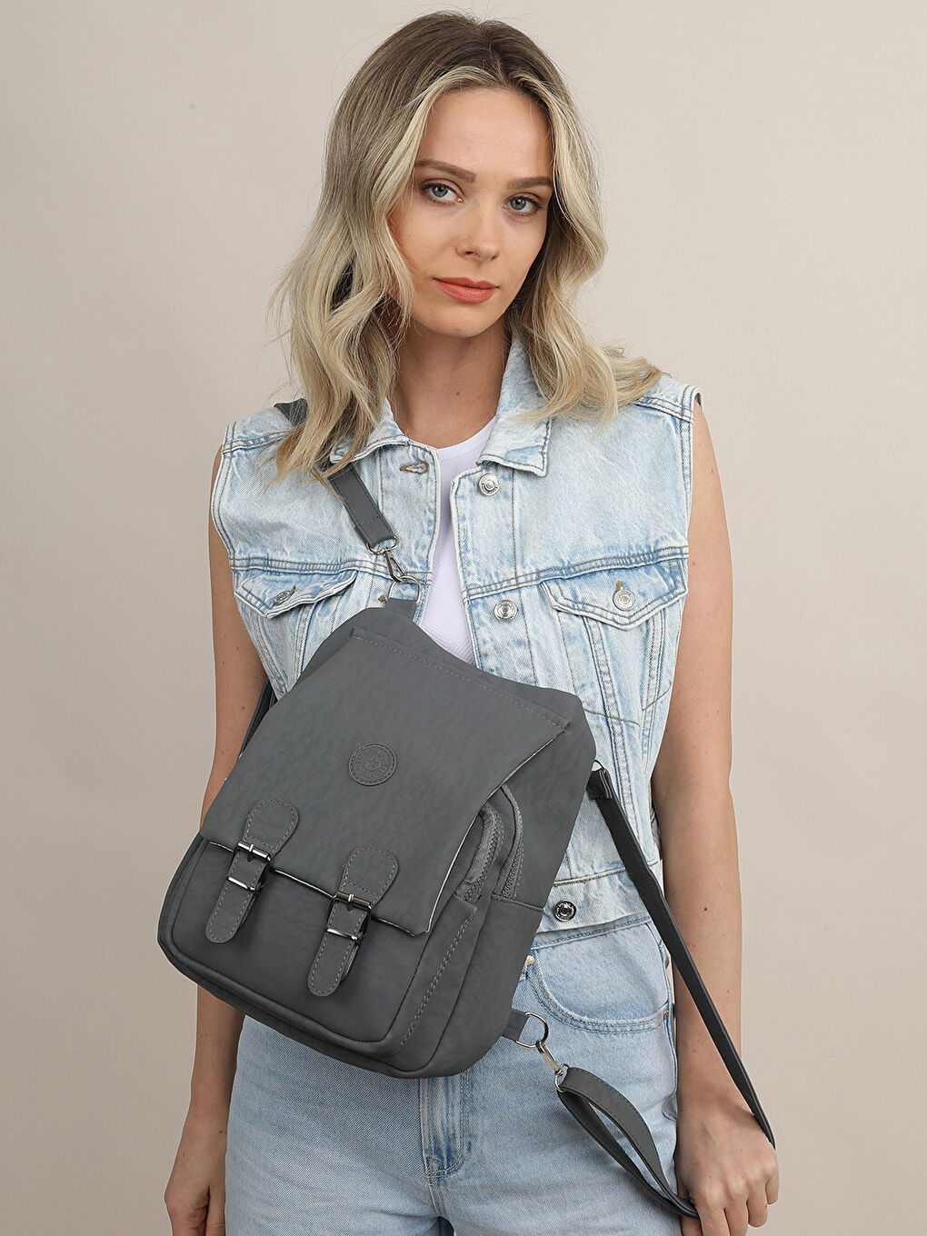 Yeşil Krinkıl Kumaş Sırt Çantası-4