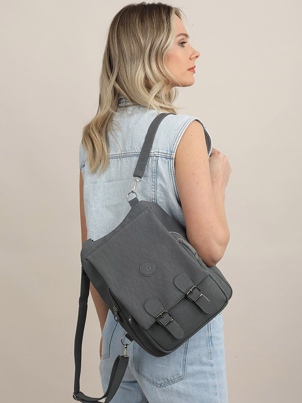 Yeşil Krinkıl Kumaş Sırt Çantası-5