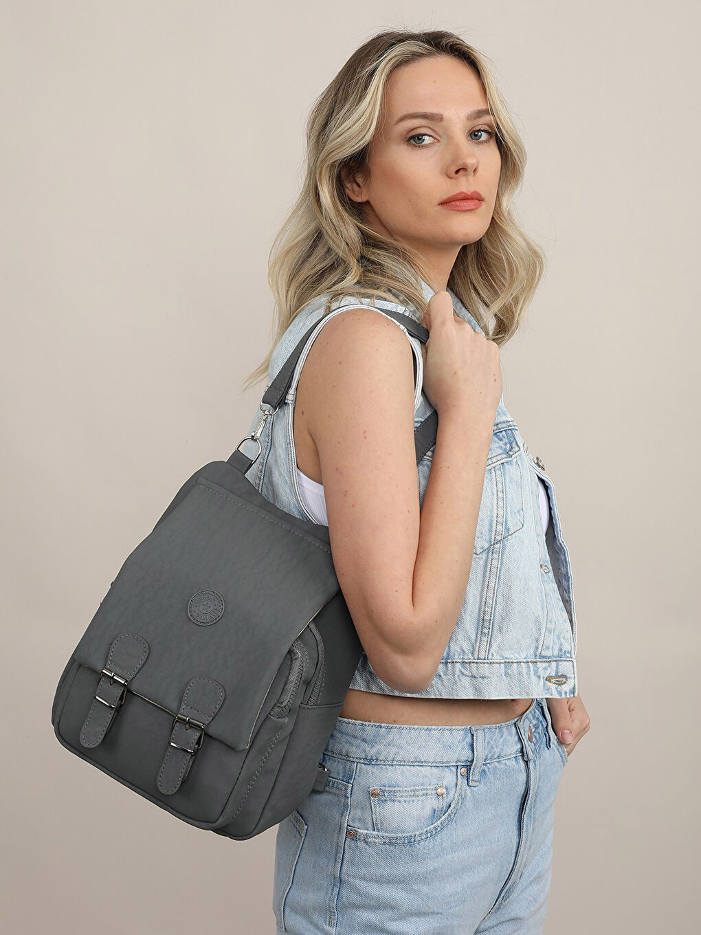 Yeşil Krinkıl Kumaş Sırt Çantası-6