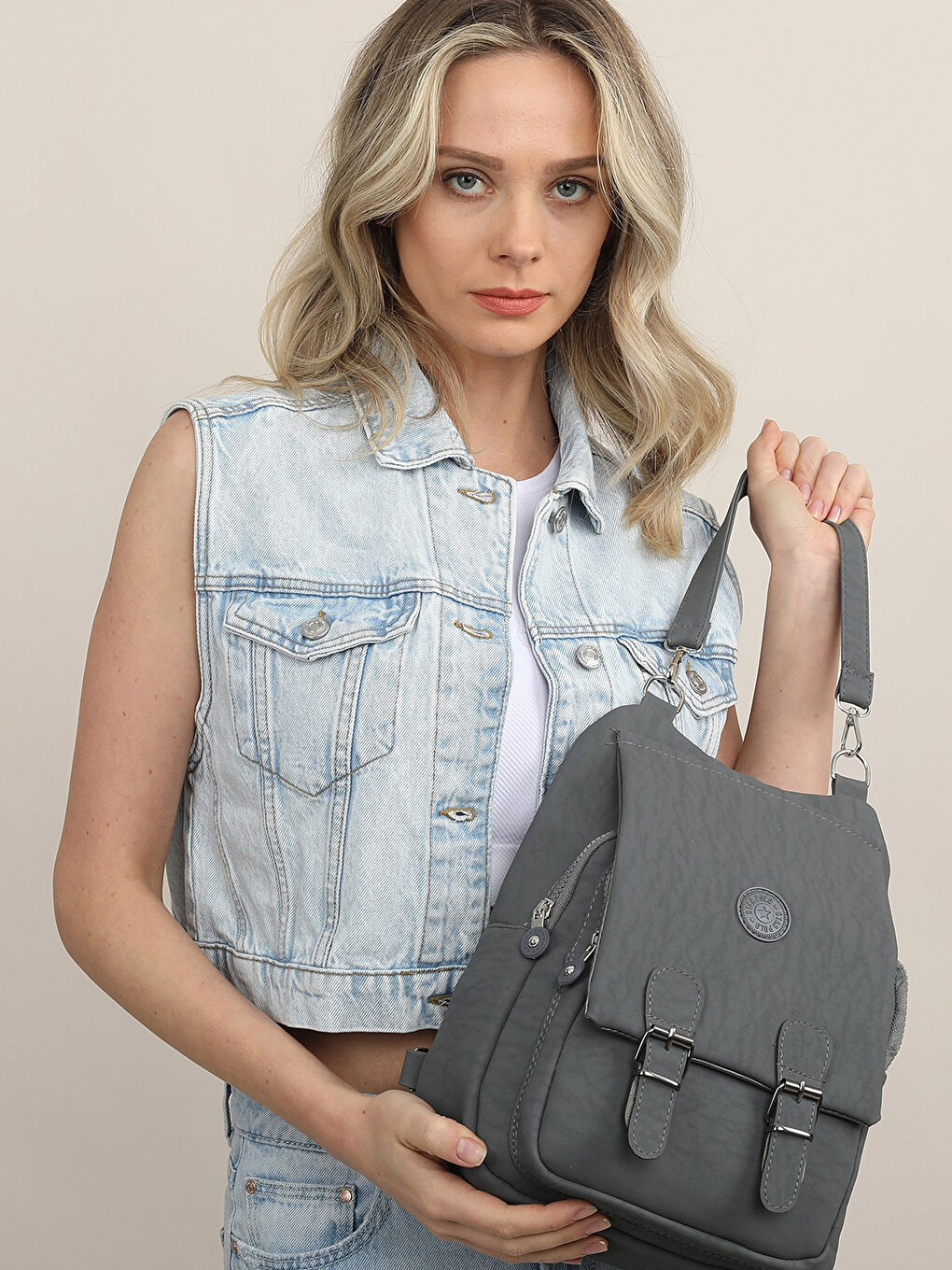 Yeşil Krinkıl Kumaş Sırt Çantası-7