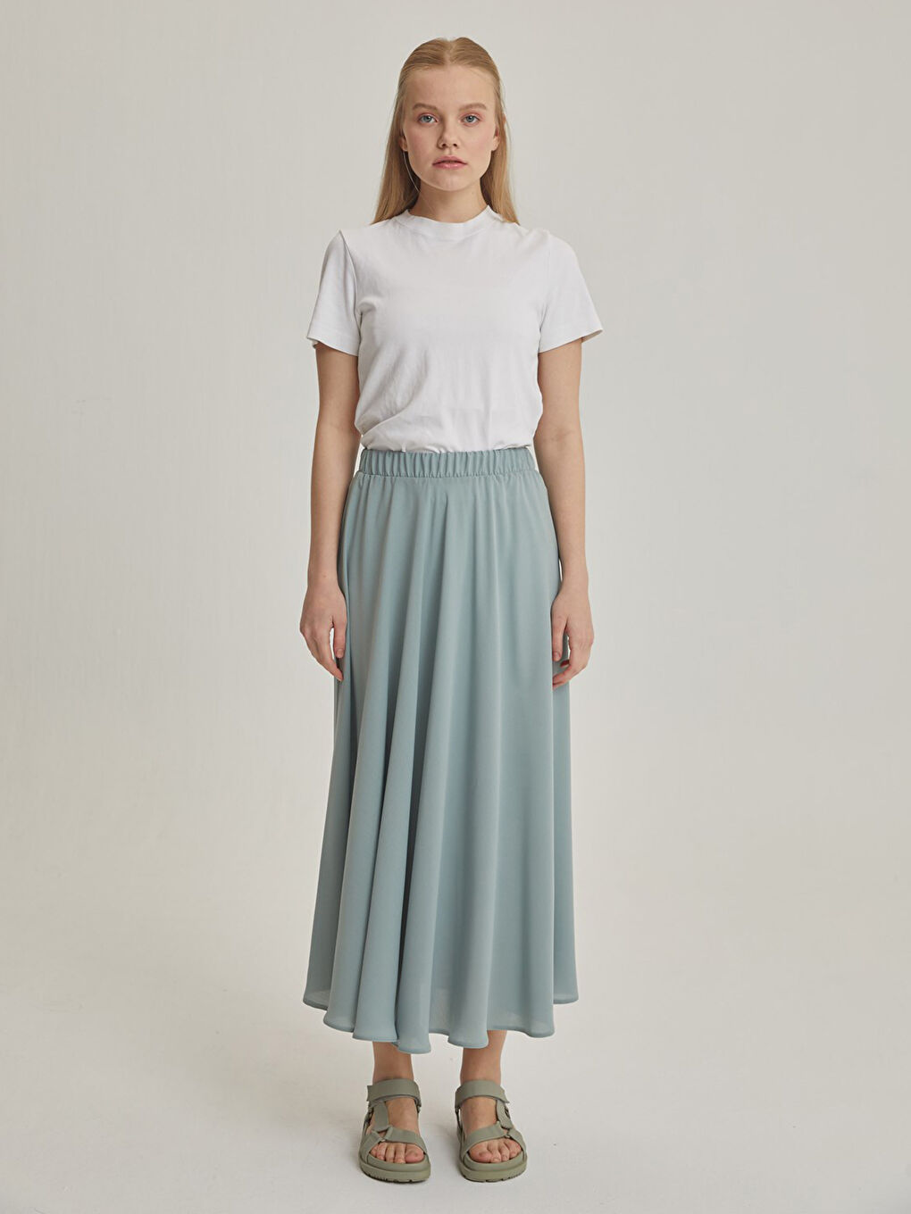QOOQ UP Women's Elastic Waist Straight Flared Skirt