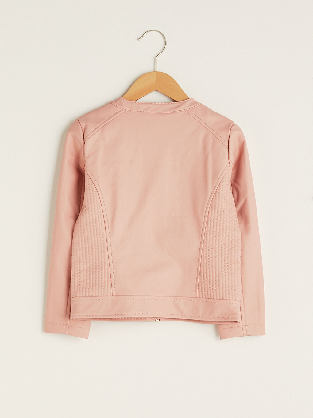 Pembe Bisiklet Yaka Deri Görünümlü Kız Çocuk Ceket-1