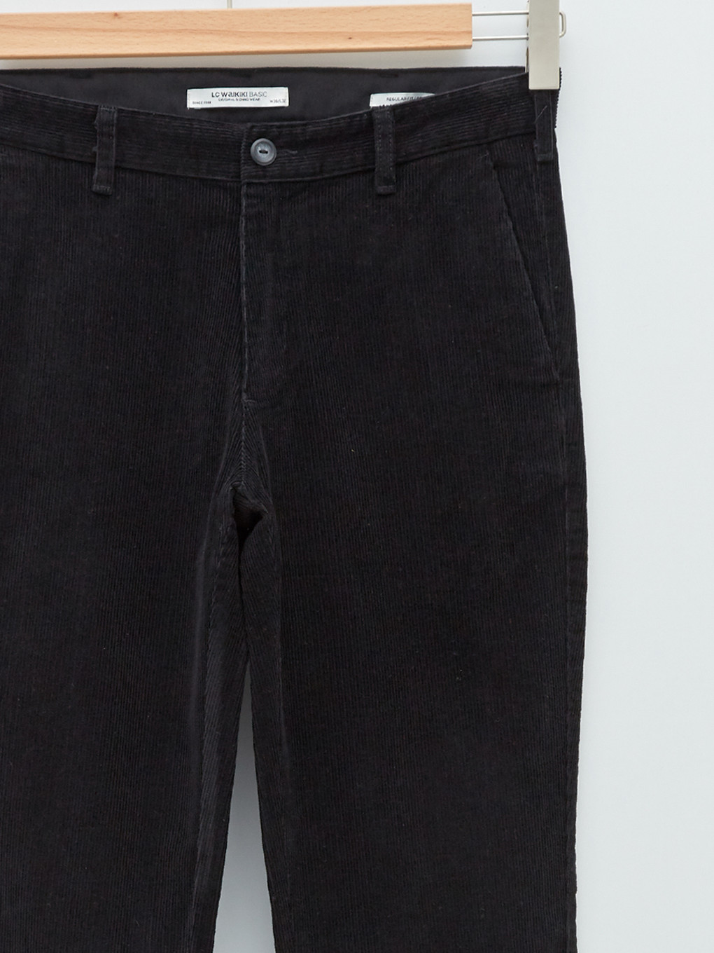 Siyah Geniş Kalıp Kadife Chino Pantolon-6