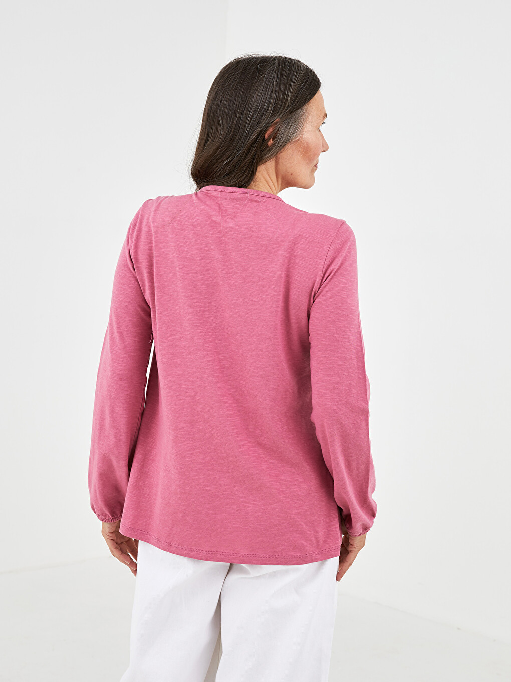 Tie Collar Embroidered Long Sleeve Cotton Women's Blouse-4