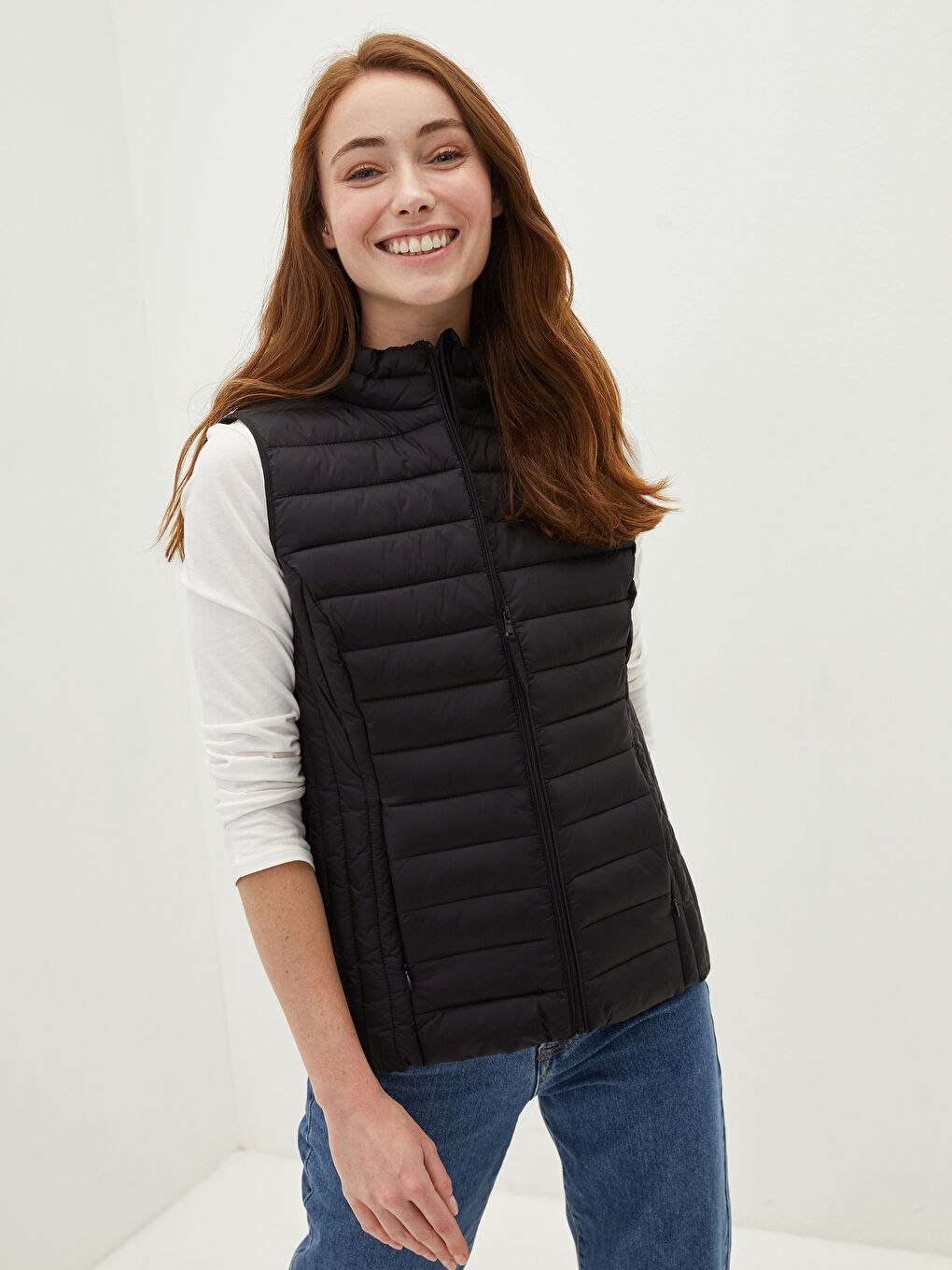 Women's Vest and Bag With Stand Collar Zipper Closure Sleeveless-6