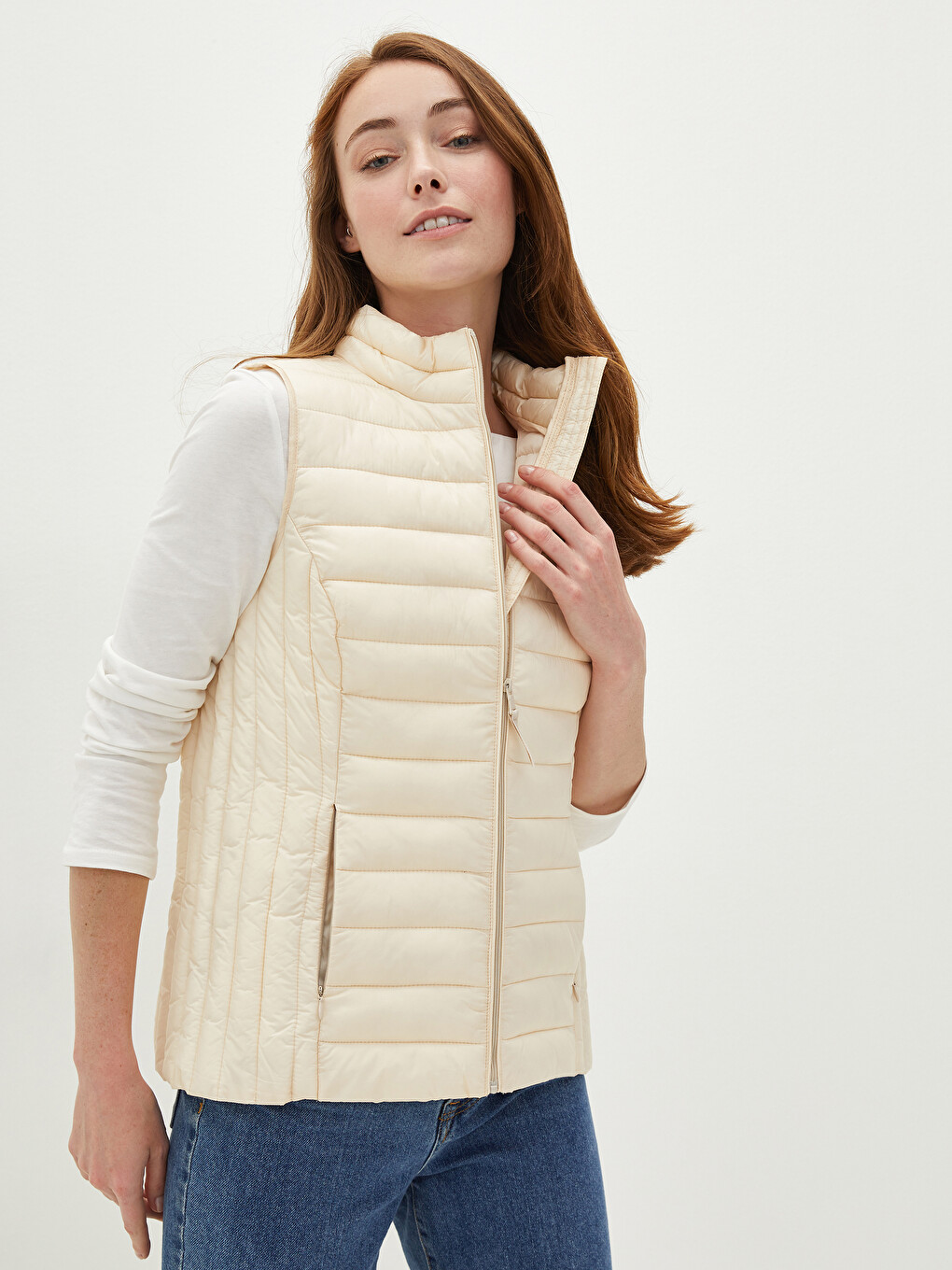 Women's Vest And Bag With Stand Collar Zipper Closure Sleeveless-6