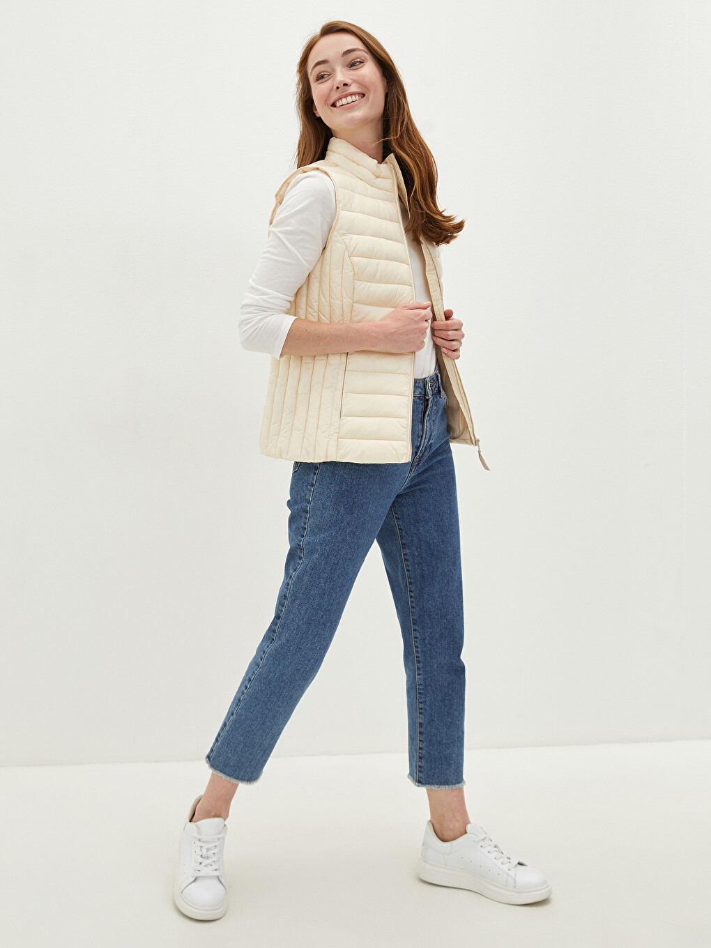 Women's Vest And Bag With Stand Collar Zipper Closure Sleeveless-1