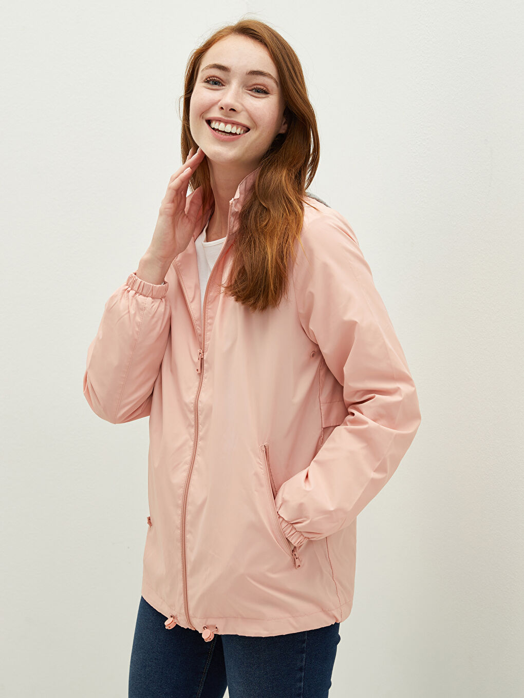 Әйелдерге арналған капюшонды жағалы стандартты пішім ұзын жеңді найзағайлы жаңбырға арналған күрте-1