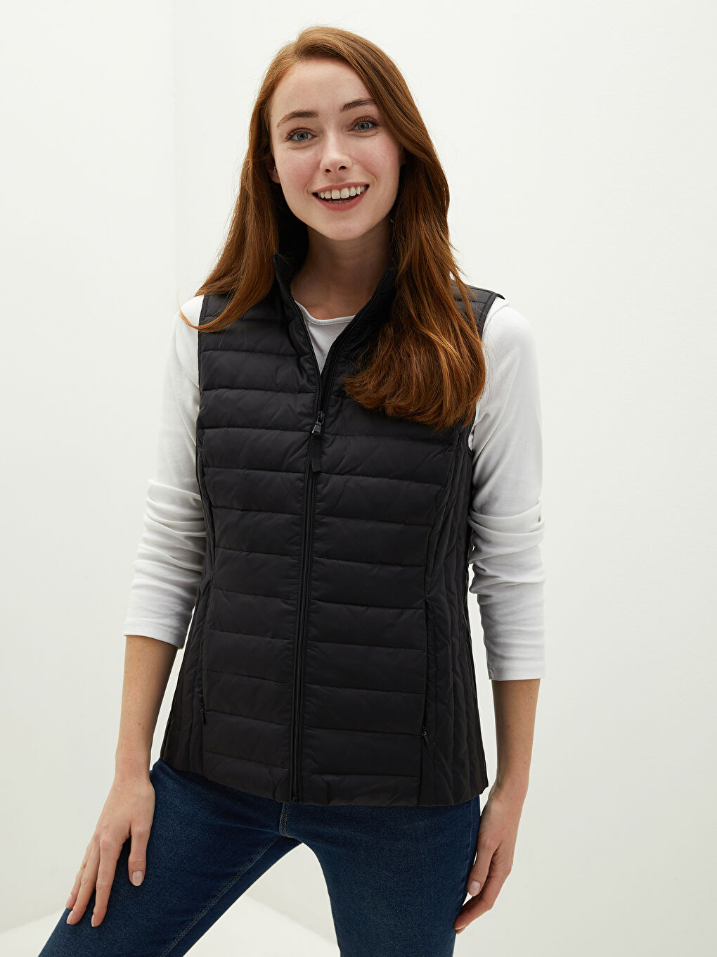 ძაბრისებრი საყელო სწორი უმკლავო ელვაშესაკრავით ქალებისთვის დუტის ჟილეტი და ჩანთა-4