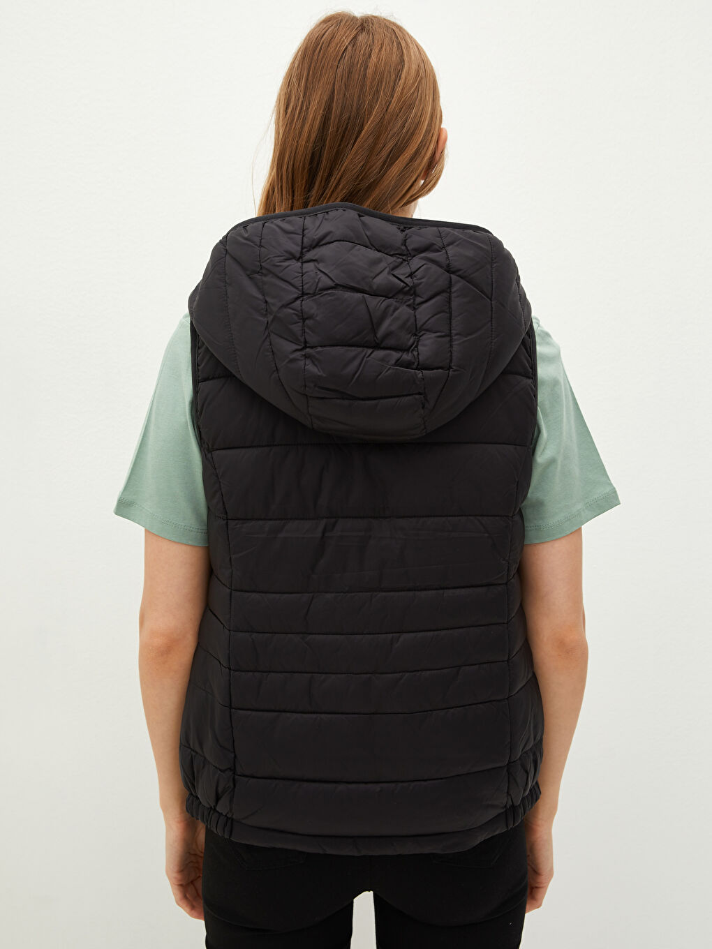 Hooded Collar Straight Sleeveless Zipper Closure Women's Inflatable Vest-3