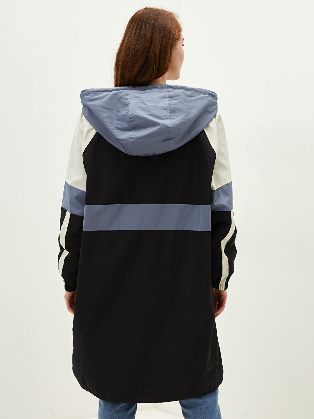 LCW Modest Hoodie Collar Color-Blocked Long Sleeve Women's Slim Coat -W10068Z8-CVL